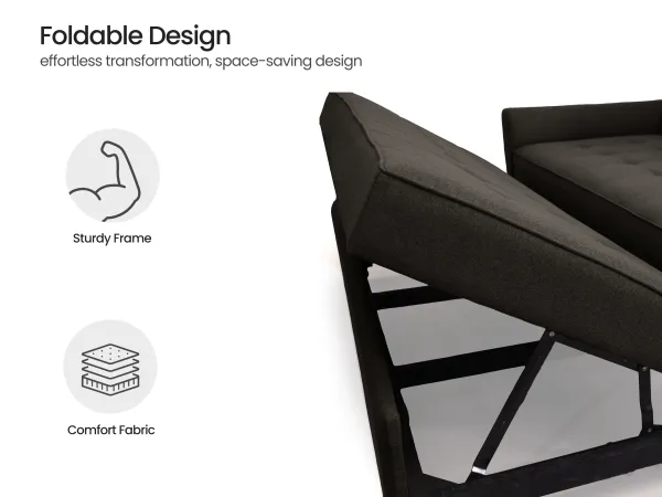Zenith 2 Seater Sofa Cum Bed in Dark Grey